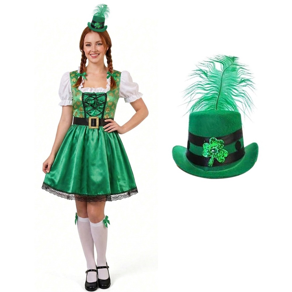 Click to view product details and reviews for Ladies Irish Shamrock Dress With Hat Fascinator Large.