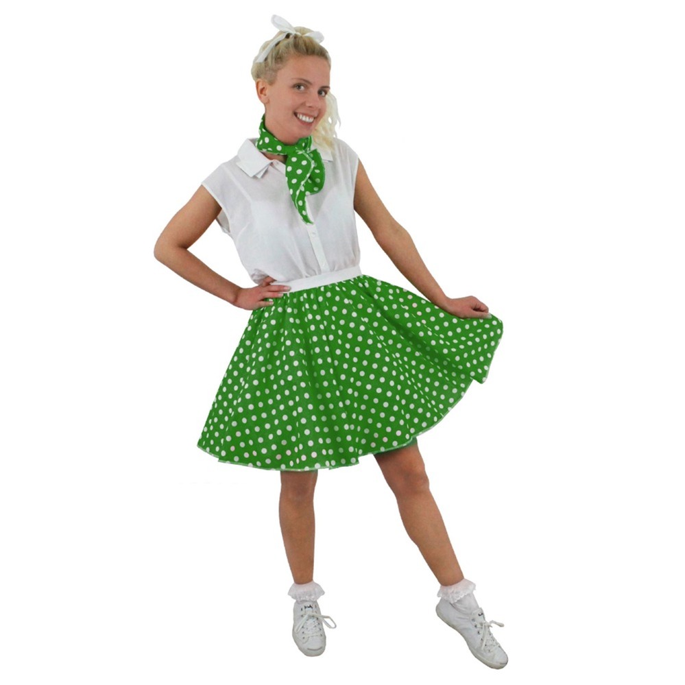 Ladies Short Polka Dot Skirt - Green/White