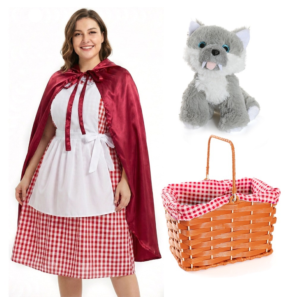 Click to view product details and reviews for Ladies Little Red Riding Hood Costume 5 Pcs Dress Apron Cape Basket Wolf Large.