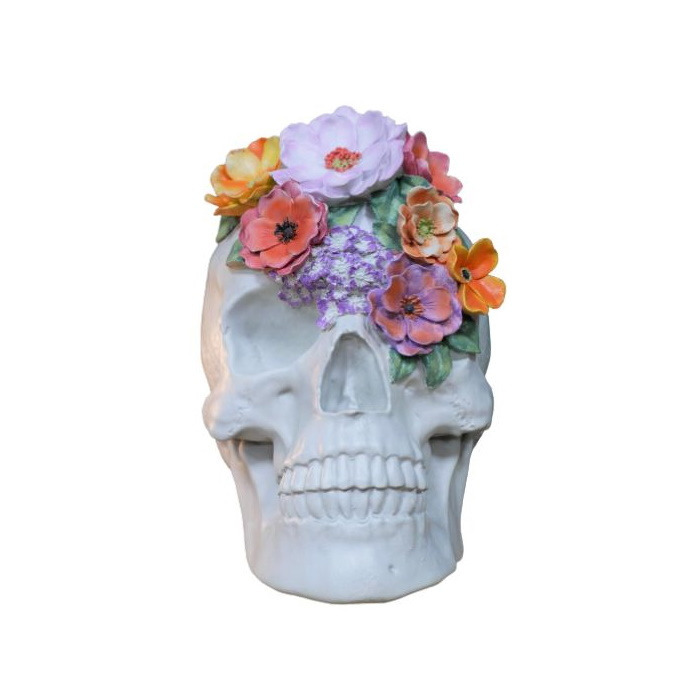 Large Flower Skull Gothic Ornament Resin Floral Head Figurine Home Decor Gift