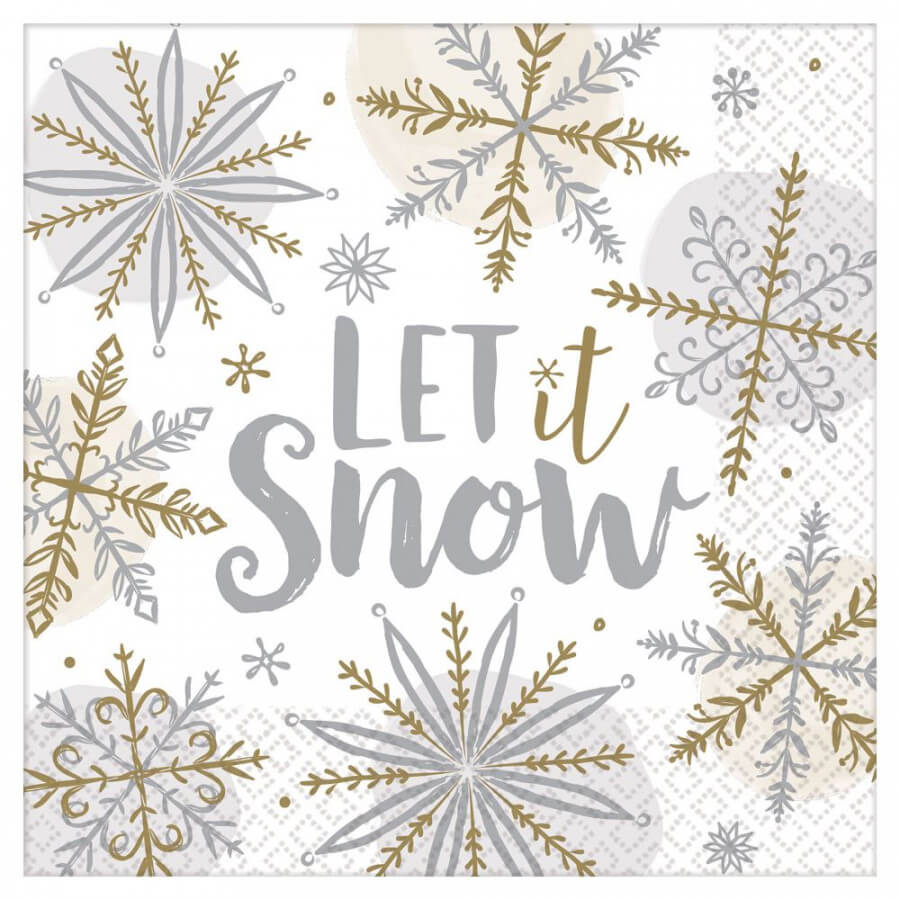 Click to view product details and reviews for Let It Snow Silver Gold Christmas Napkins X16.