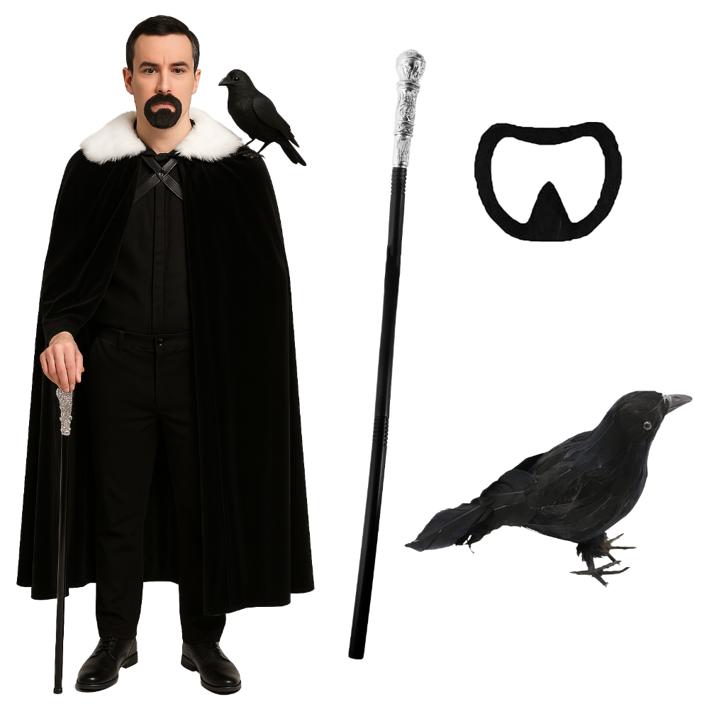 Click to view product details and reviews for Adults Raven Man Costume 4 Pcs Cloak Beard Cane Crow.