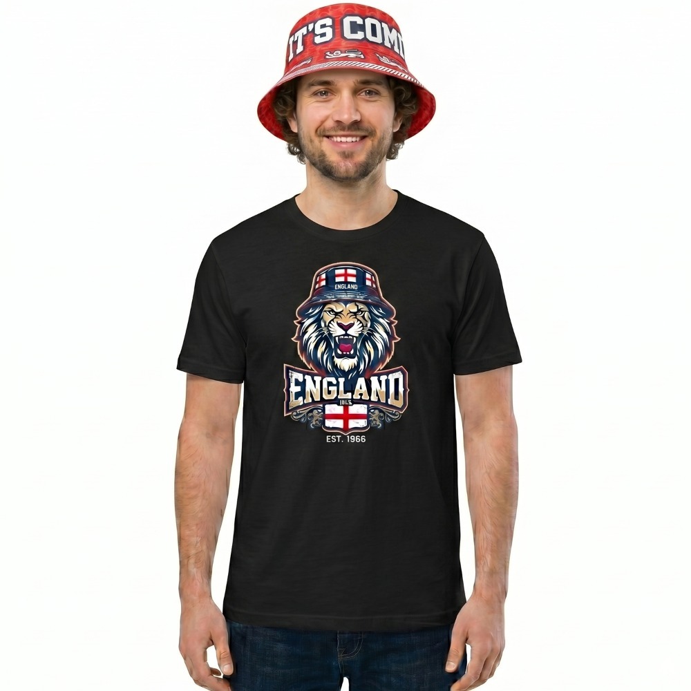 Click to view product details and reviews for Adults Black England Lion Bucket Hat T Shirt Bucket Hat Set Football Supporter Graphic Tee Large.