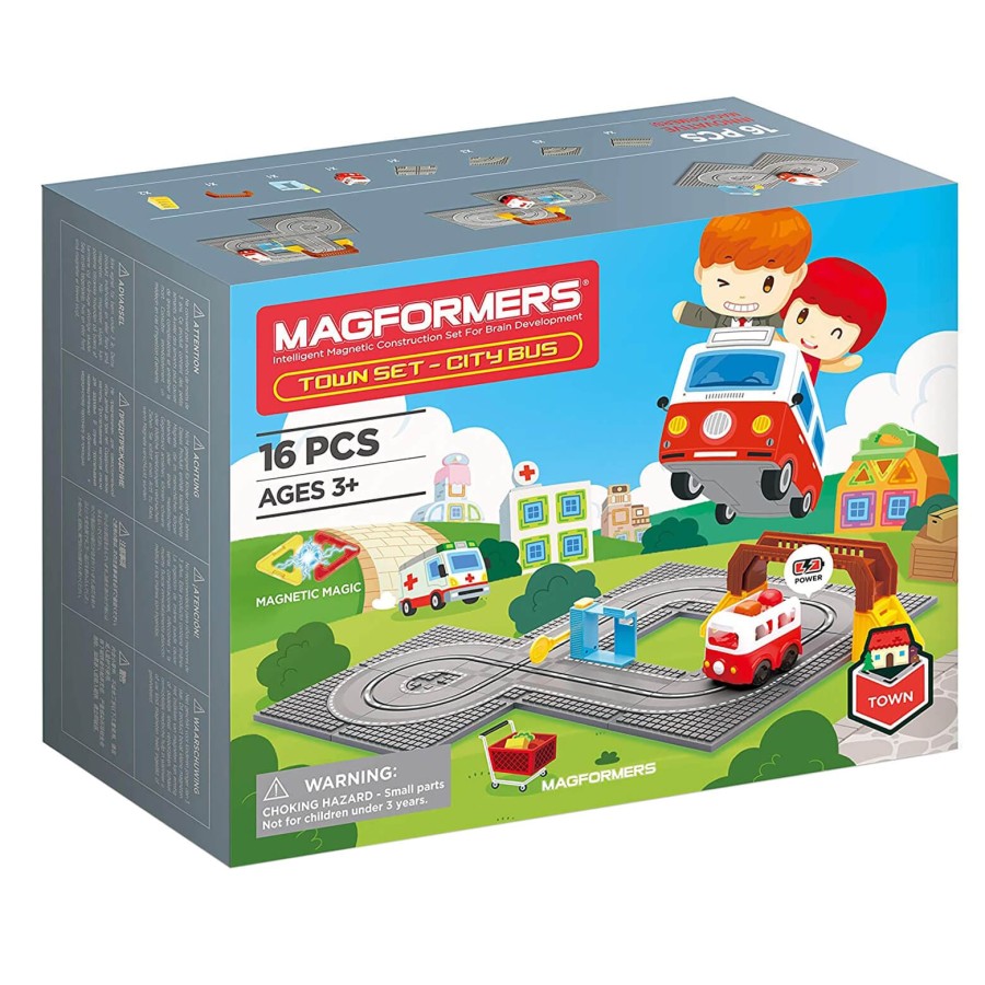 Magformers Town Set Motorised City Bus Road Track 16 Pieces