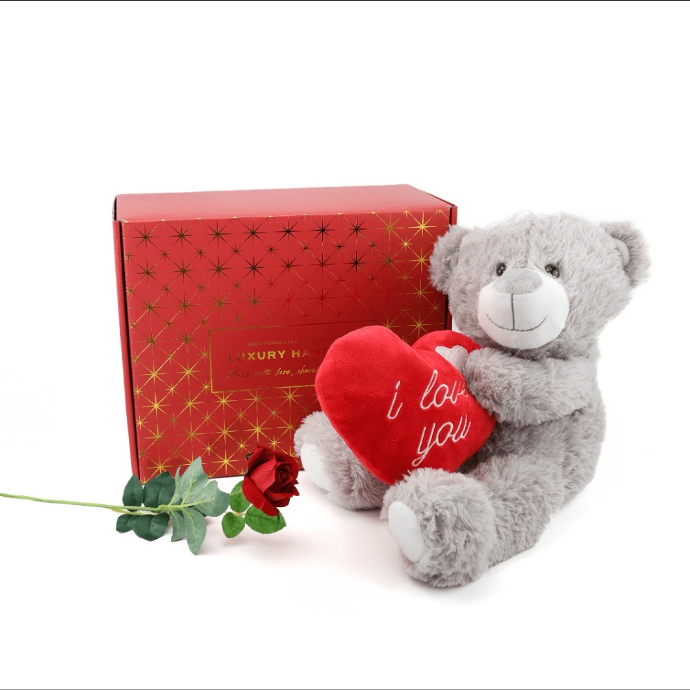 Valentines Day Hamper | 2 Pcs | Grey 'I Love you' Teddy &  Rose