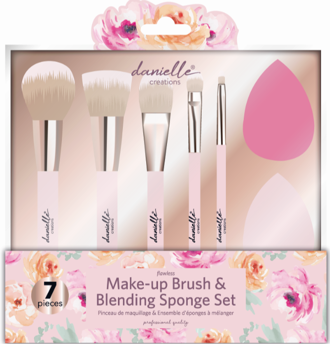 Make Up Brushes Set 7 Piece Brush & Blending Sponges Selection Cosmetics Gift