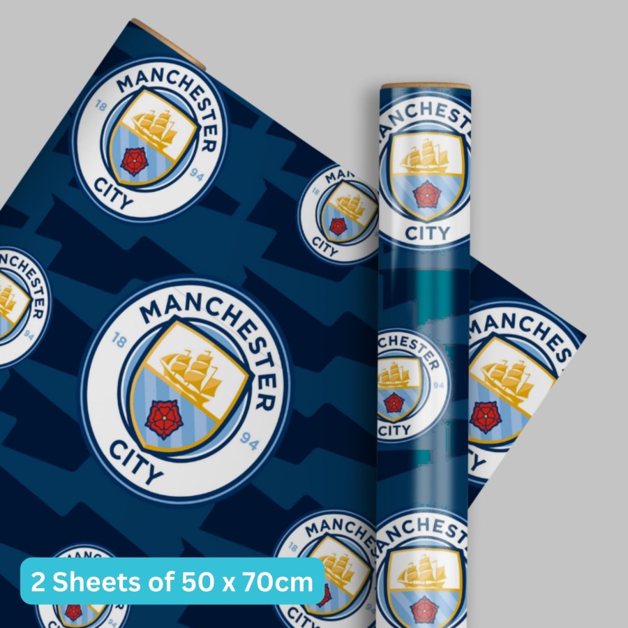Manchester City FC 2 Sheets & 2 Tags Gift Wrap