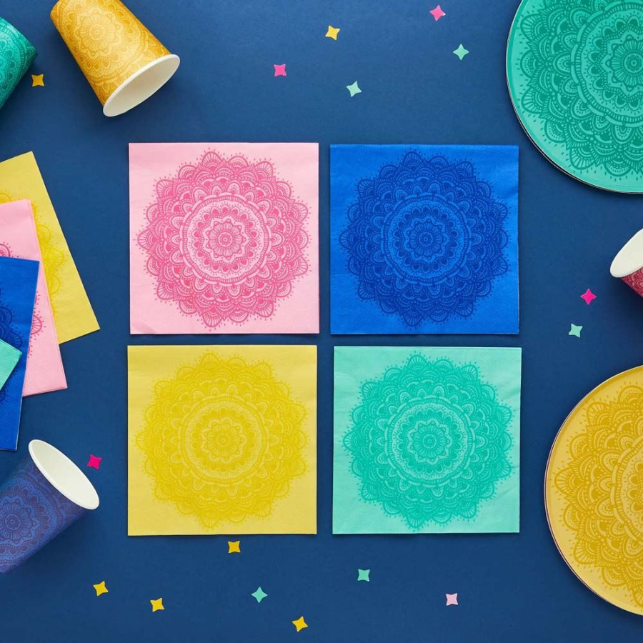 Click to view product details and reviews for Mandala Paper Napkins Diwali Party Blue Green Yellow Pink X 16.