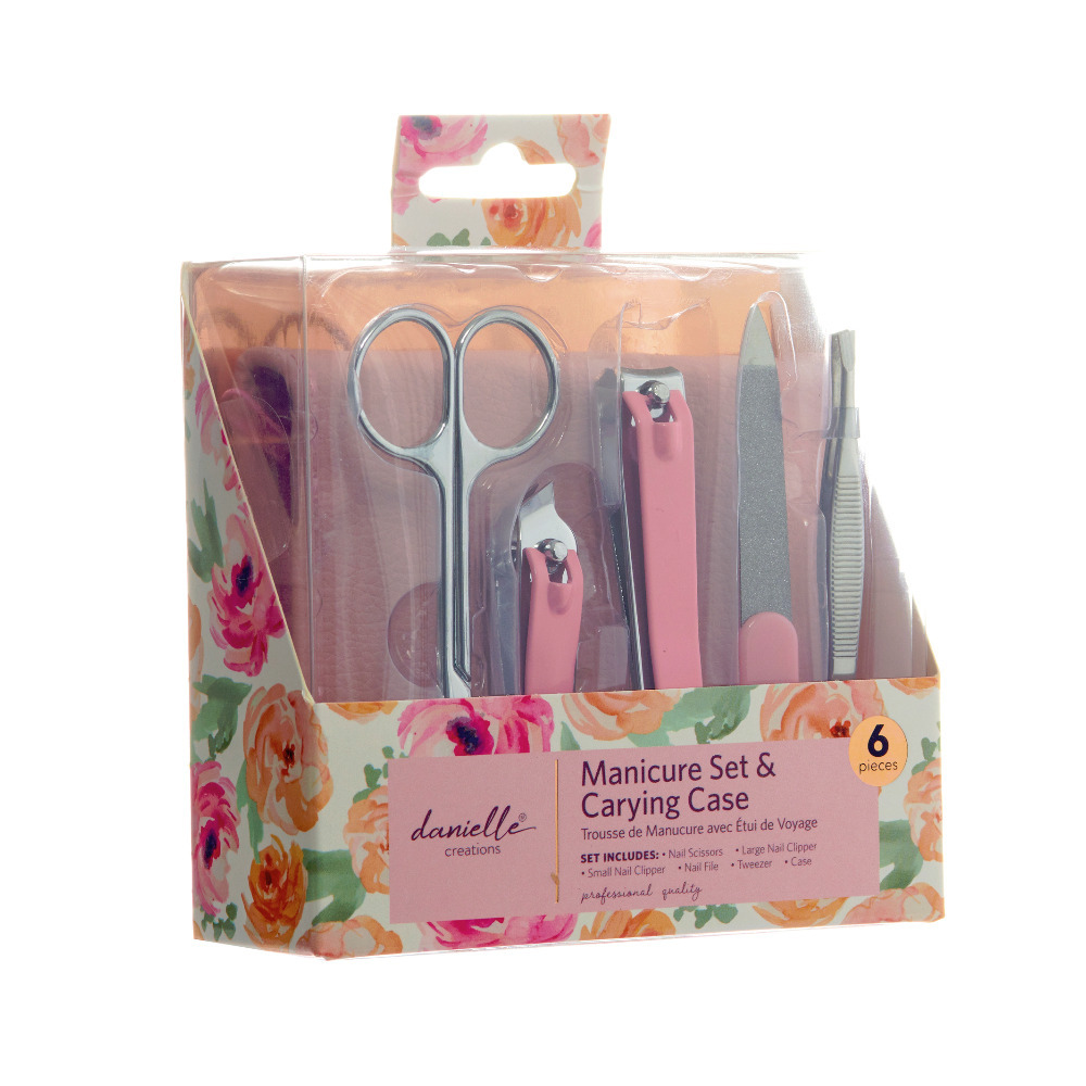 Manicure Nail Set & Travel Case Pink Faux Leather 6 Piece By Danielle Creations