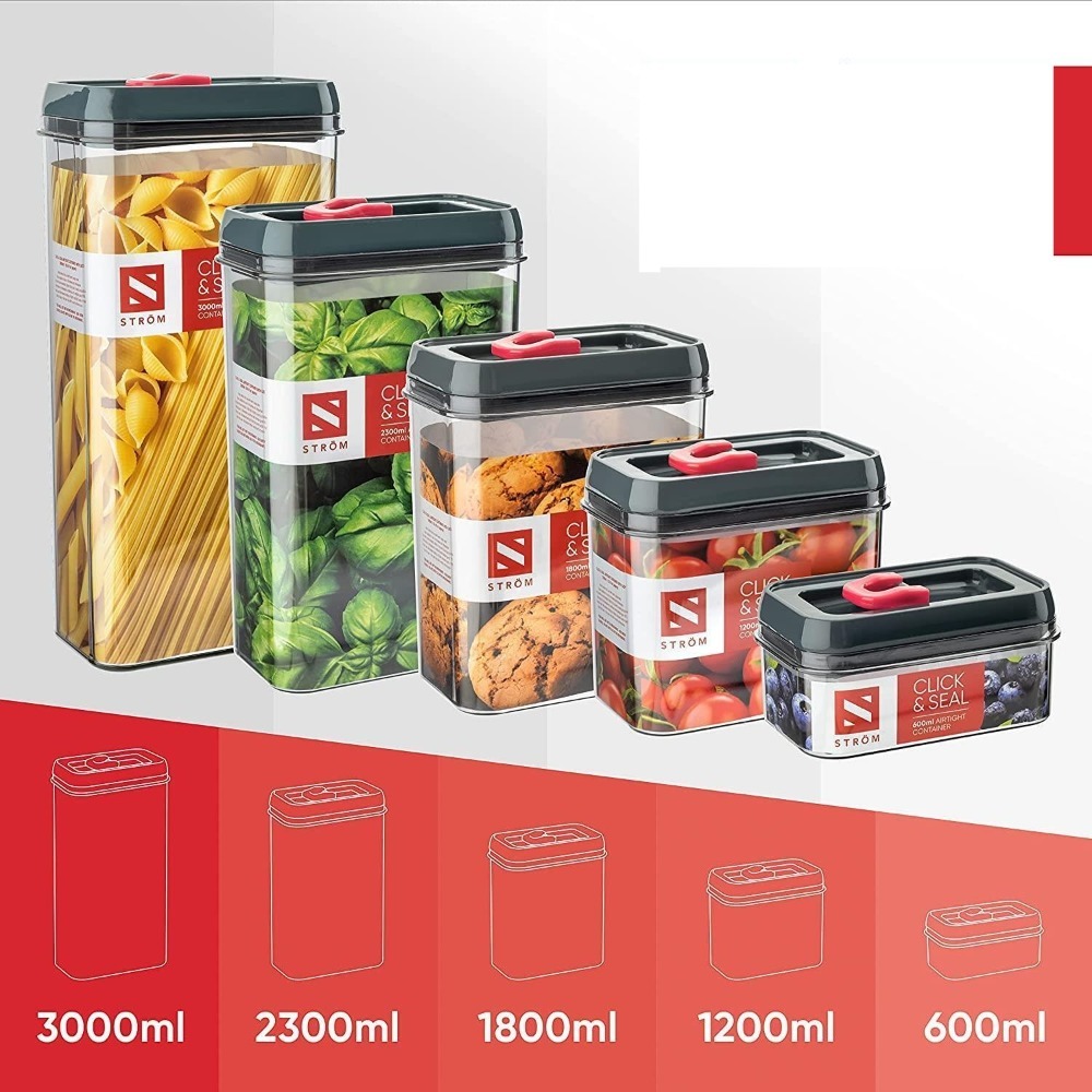 MantraRaj Airtight Food Storage Containers With Airtight Lids Seal & Lock Clear 5pcs Storage Jars Kitchen Storage Organisation for Pantry Kitchen Cupboards Easy to Open Stackable