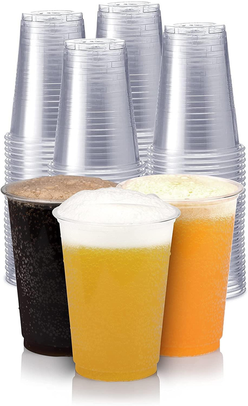 MantraRaj Heavy Duty Plastic Cups Strong Drinking Cup 1 Full Pint And Half Pint Clear PET Plastic Disposable Cups Pint Glasses Ideal Beer Cup Ice Coffee, Juice, Bubble Tea BBQs (1000, Half Pint 10oz)