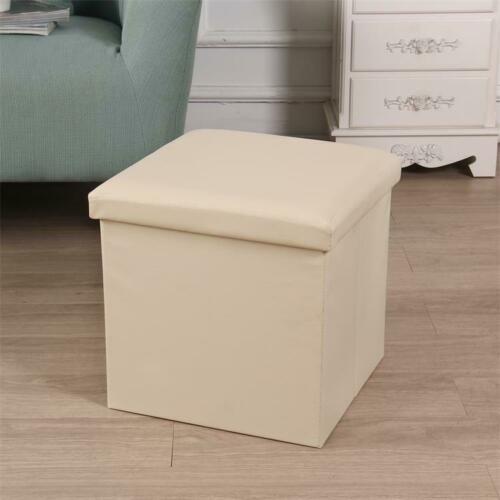 MantraRaj Ottomans Storage Boxes Leather Chair Pouffe and Footstools Cube Foot Rest Stool Chest Box Folding Bedroom Organizer Space Saving (Black, Single)