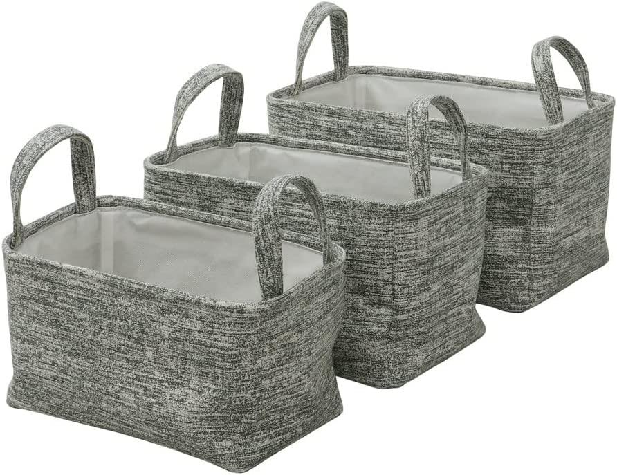 MantraRaj Rectangular Fabric Storage Baskets | Cardboard Storage Baskets with Handles Fabric Storage Box Basket | Storage Boxes Organiser for Shelves, Wardrobe, Toy, Clothes, Bedroom, Bathroom (Grey)