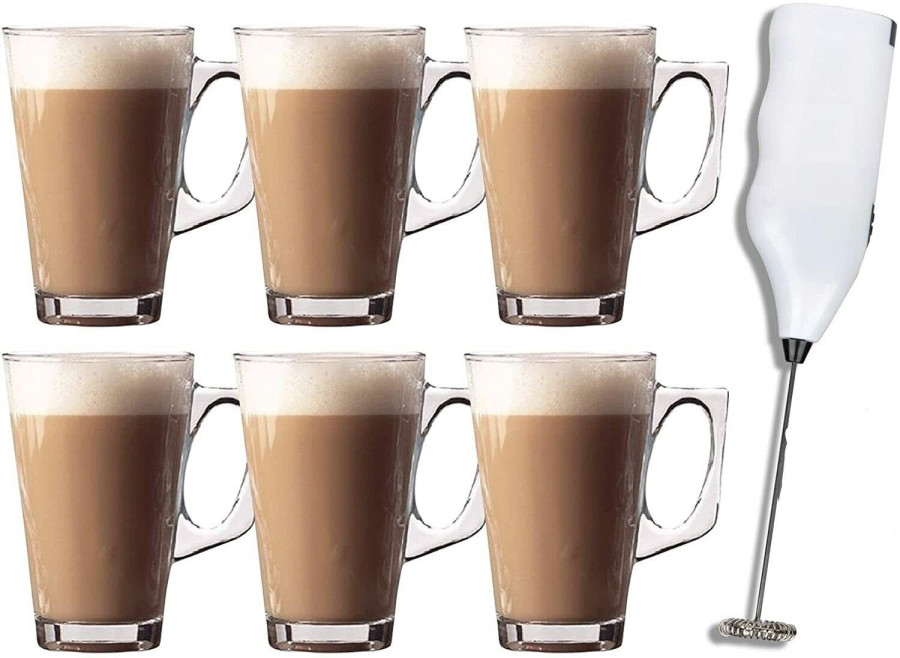 MantraRaj Set Of 6 Insulated Large Latte Glasses Coffee Tea Mugs Cappuccino Cups Hot Drink Mug 240ml Temperature Resistant Indoor Mug Handle Tea Cup for Hot Chocolate Ice Cream Latte Tassimo Drinks