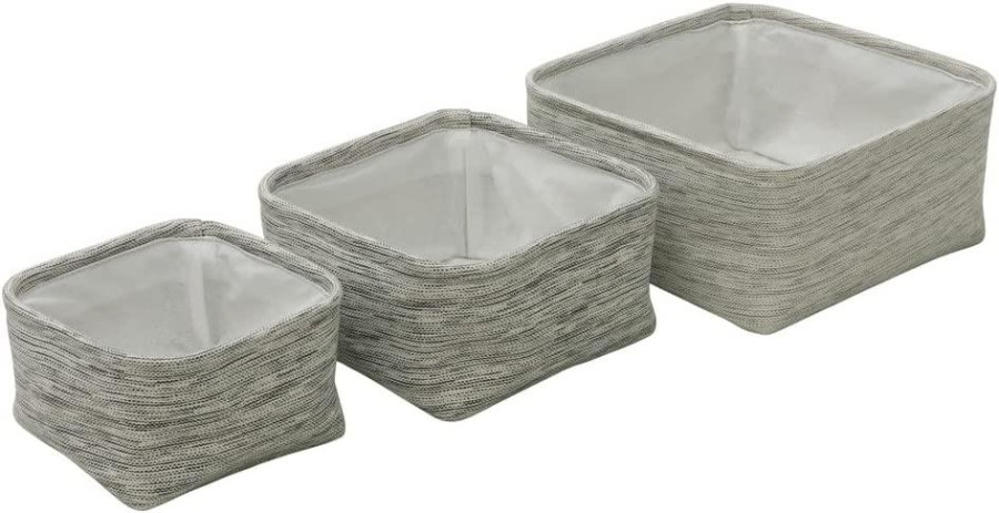 MantraRaj Square Textile Storage Baskets | Set Of 3 Small Storage Baskets Foldable Household Organizer Square Mini Storage Box for Bedrooms, Toys, Study Rooms, Lounges, Makeup (Cream)