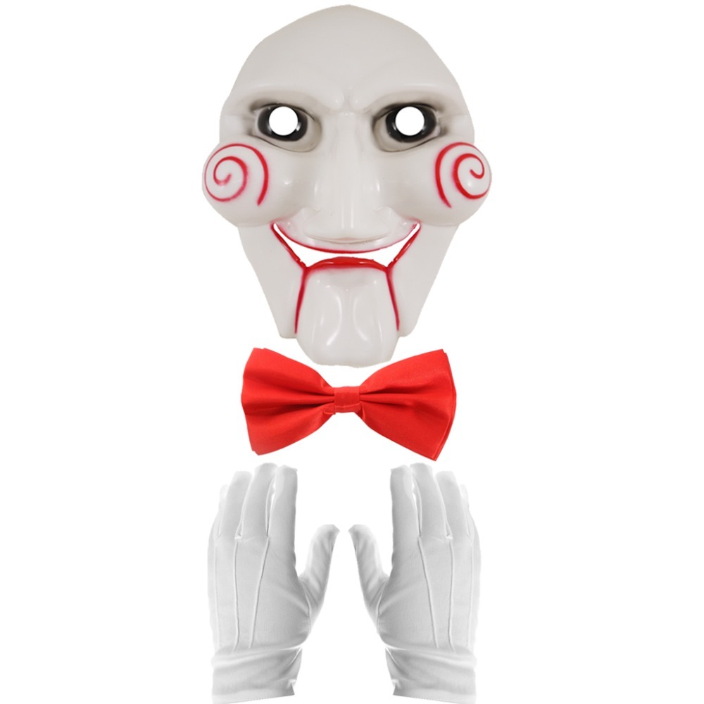 Click to view product details and reviews for Adults Horror Puppet Accessory Set 3 Pcs Mask White Gloves Red Bow Tie.