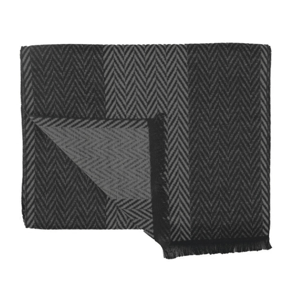 Mens Bamboo Scarf Swole Panda Black and Grey Herringbone Soft Sustainable