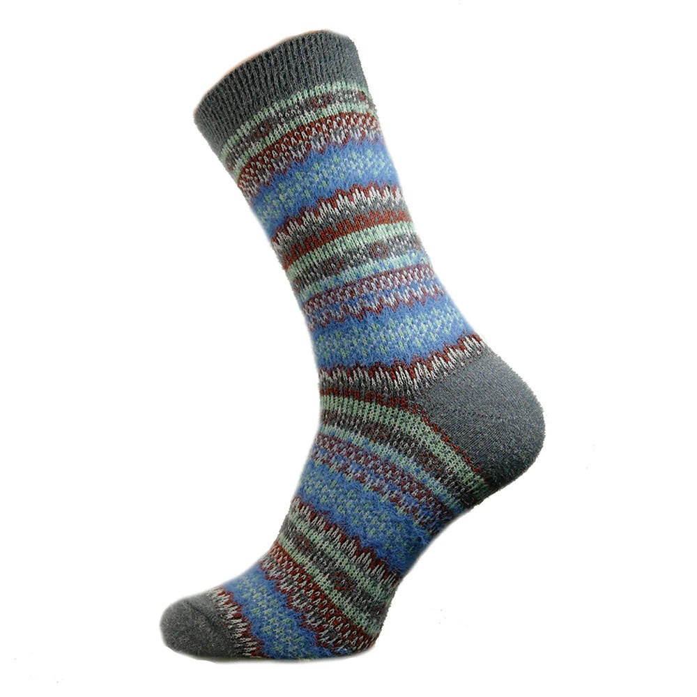 Men's Bed Socks Super Soft Wool Blend UK 7-11 Blue & Red Scandi Pattern Gift