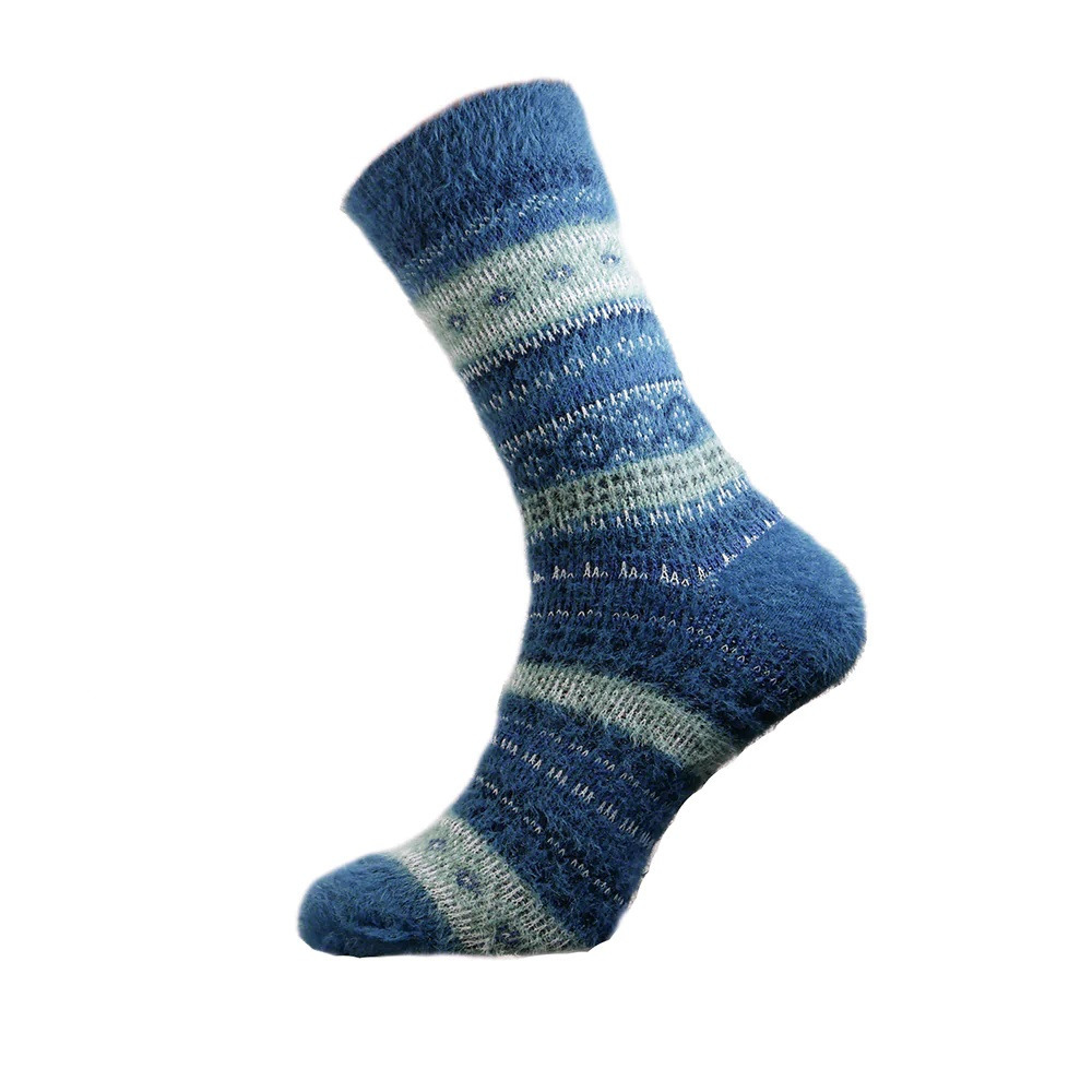 Men's Bed Socks Super Soft Wool Blend UK 7-11 Blue & Teal Scandi Pattern Gift