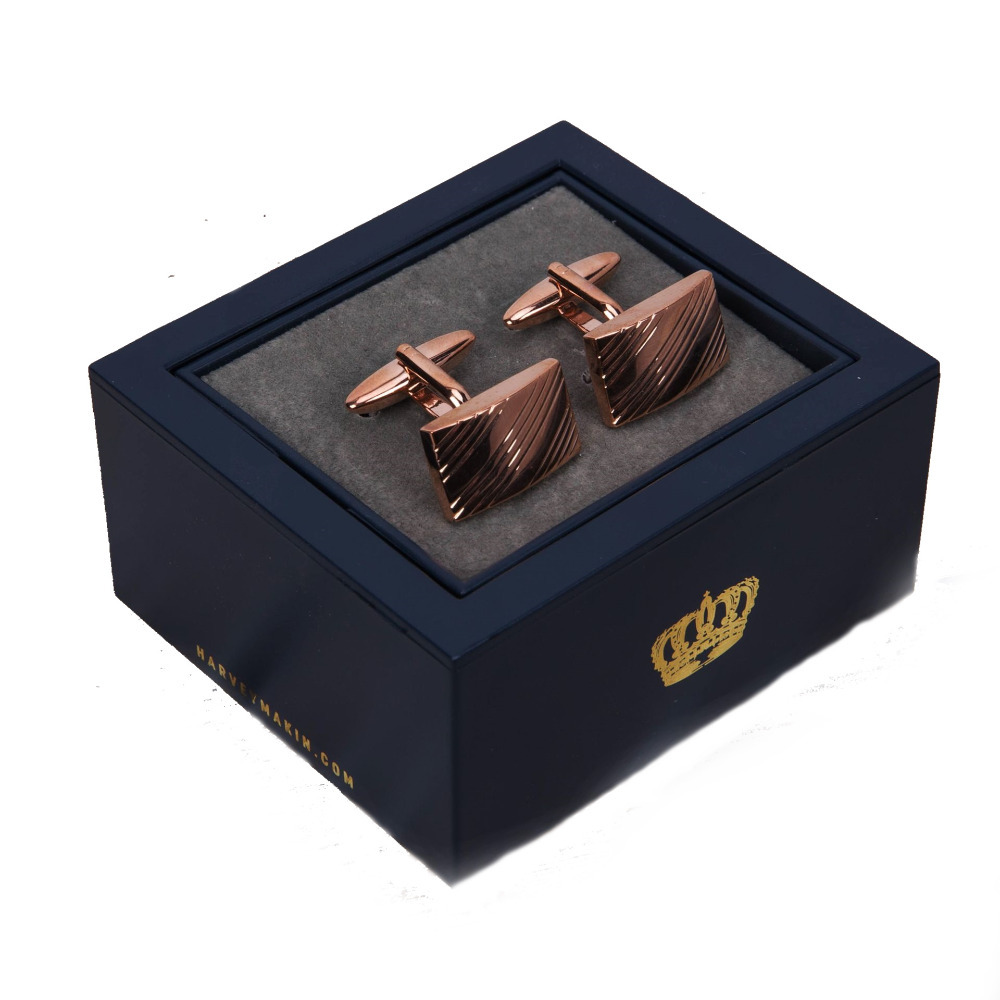 Men's Rose Gold Oblong Cufflinks Rhodium Accessories & Harvey Makin Gift Box