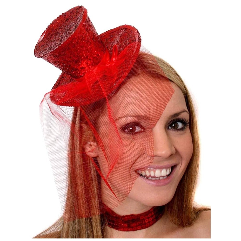 Mini Red Glitter Fascinator Top Hat