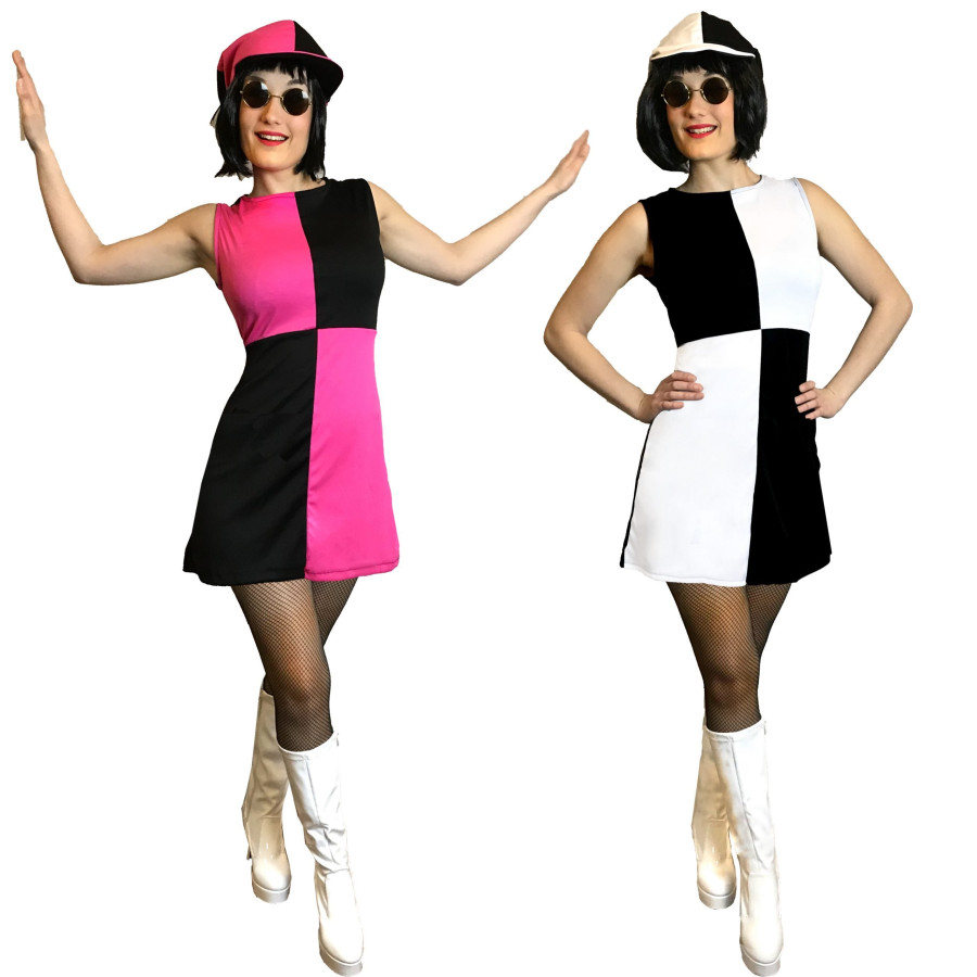 Mod Girl Fancy Dress Costume For Retro Style Black White M