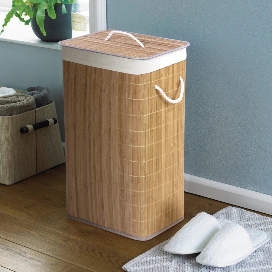 Natural Bamboo Laundry Basket Eco Friendly Hamper Rectangle 60cm