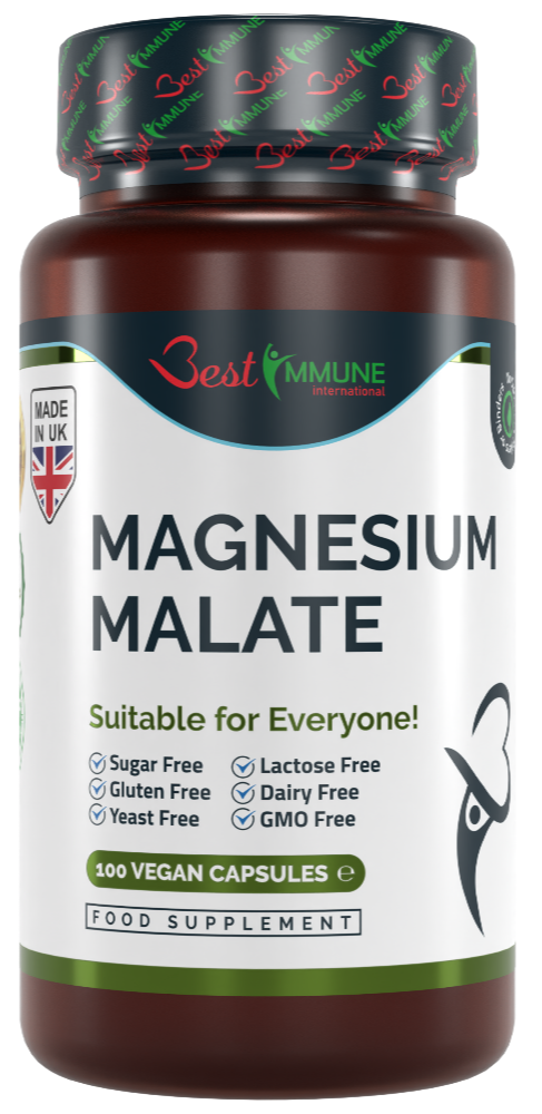 Natural Magnesium Malate 500mg Premium Grade Ideal Strength 100 Vegan Capsules Highest bioavailability