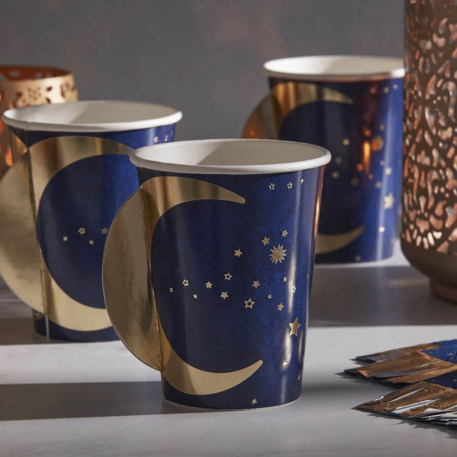 Click to view product details and reviews for Eid Mubarak Ramadan Paper Cups Navy Blue Gold Moon Tableware Decorations X 8.