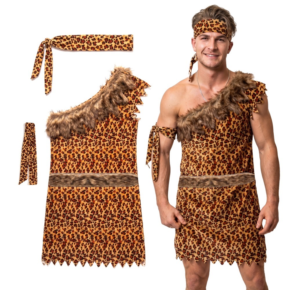 Mens Caveman Costume | 4 Pcs | Tunic, Belt, Headband & Armband
