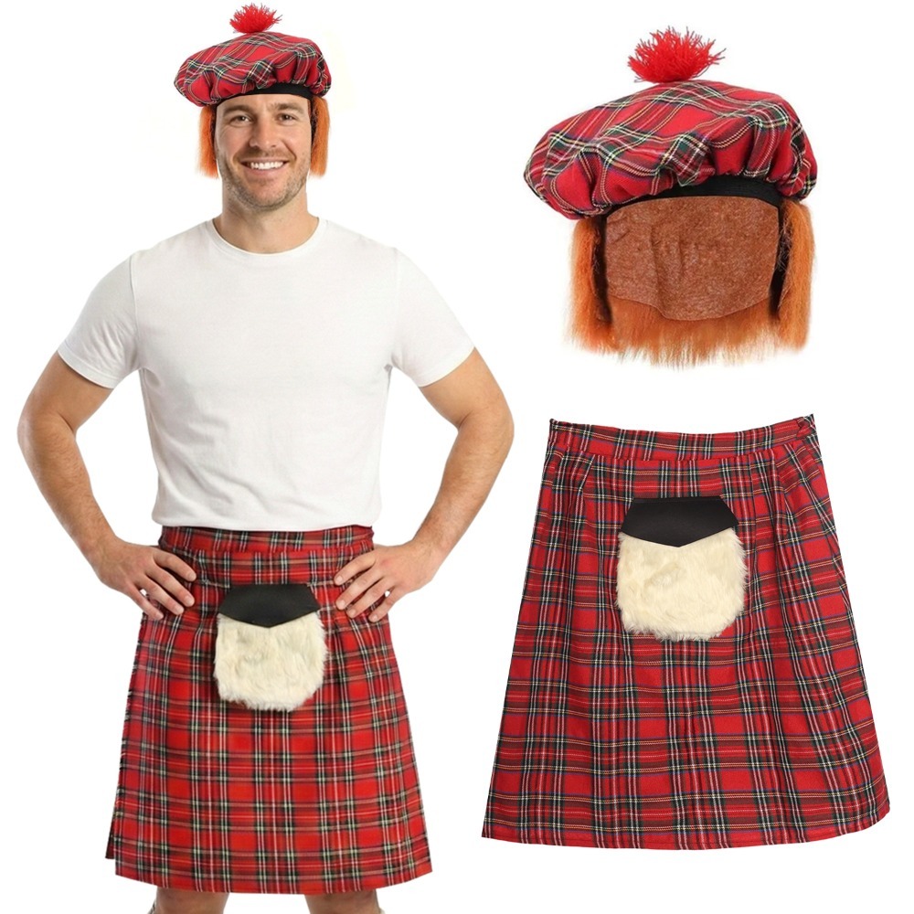 Click to view product details and reviews for Adults Scottish Man Costume 2 Pcs Tartan Kilt With Sporran Pocket Tam O Shanter Standard.