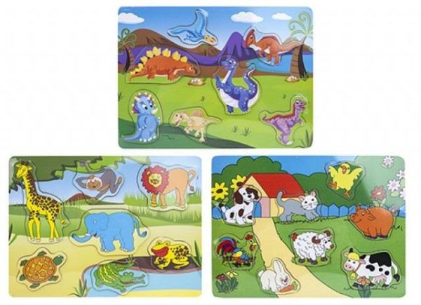 New Wooden Pre School Puzzle Dinosaurs Farm Jungle Numbers