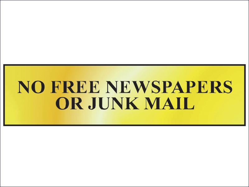 Click to view product details and reviews for No Free Newspapers Or Junk Mail Polished Brass Effect 200 X 50mm Sca6023.