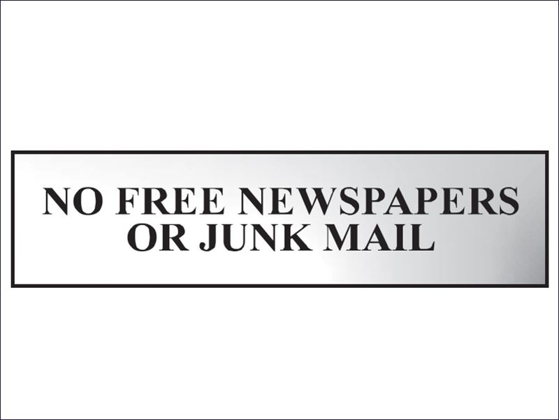 Click to view product details and reviews for No Free Newspapers Or Junk Mail Polished Chrome Effect 200 X 50mm Sca6023c.