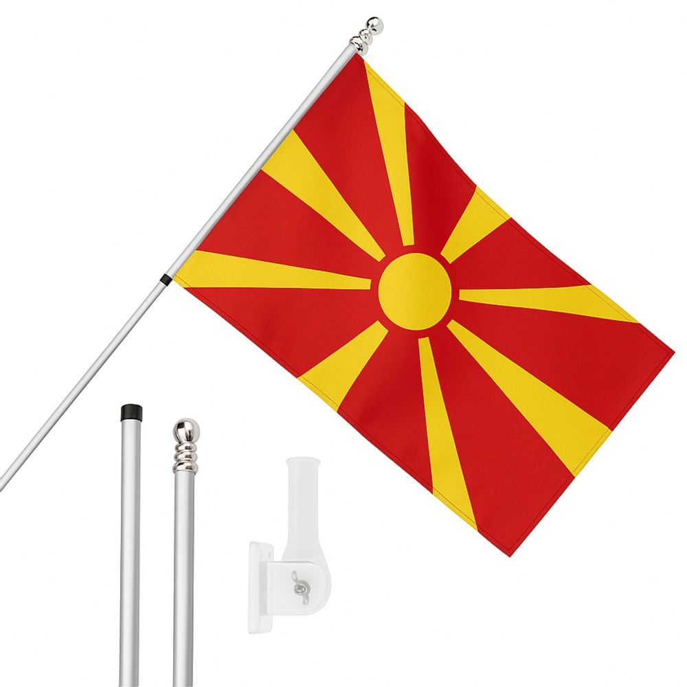 Click to view product details and reviews for Large 5ft X 3ft North Macedonia Flag With 6ft Pole Wall Bracket.