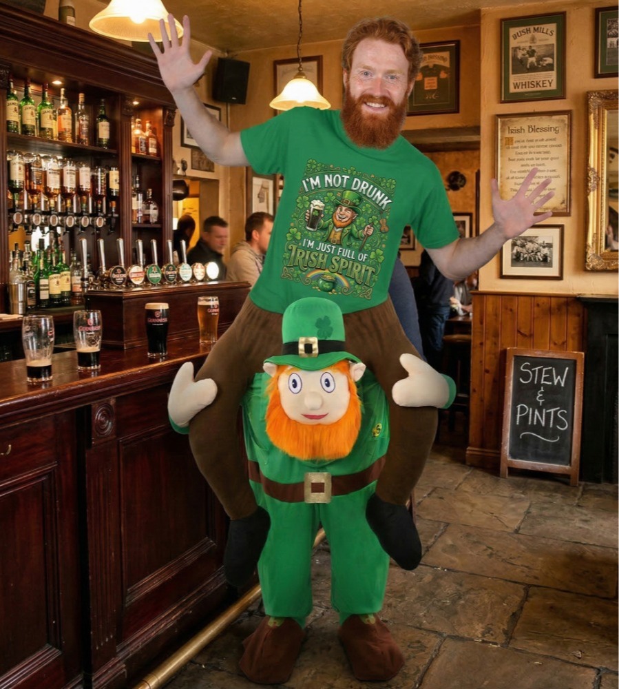 Adults Funny St Patricks Day T-Shirt | “I'm not Drunk I'm Just Full of Irish Spirit" | Green Tee with Green Print