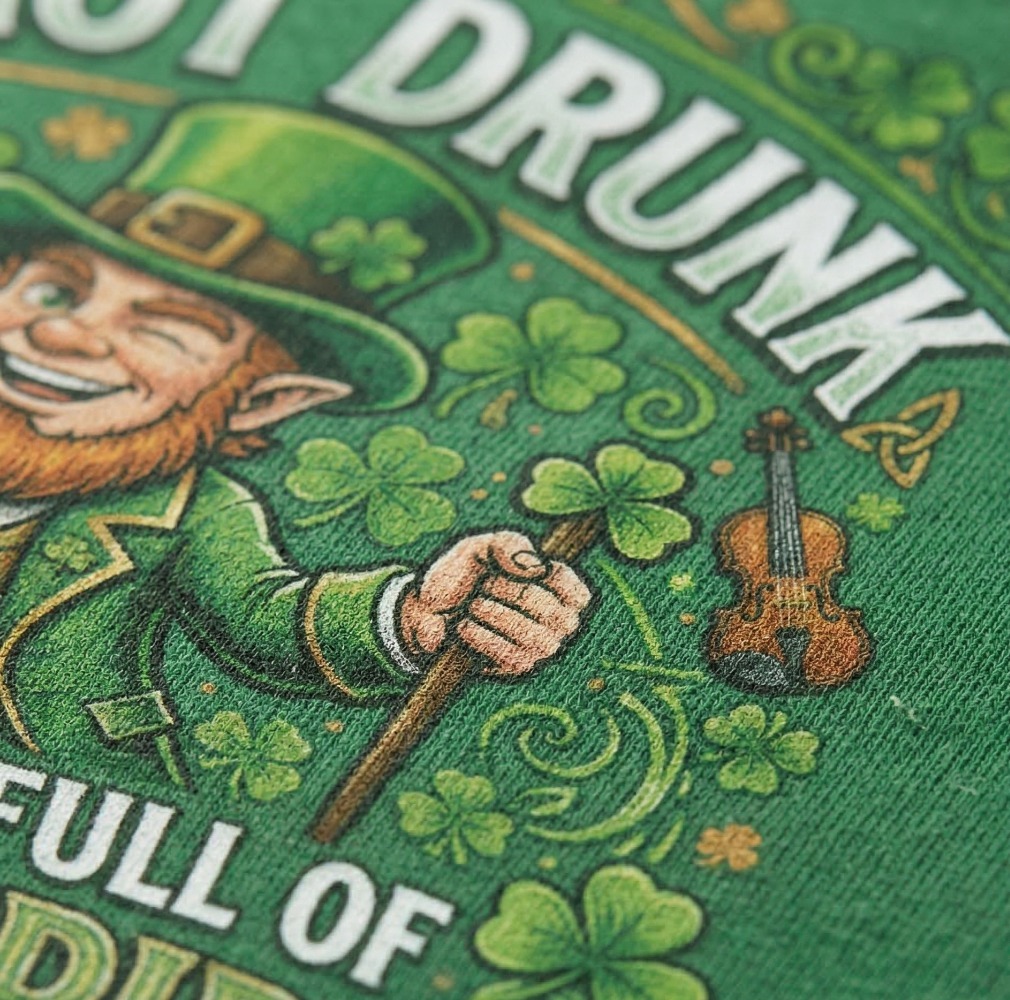 Adults Funny St Patricks Day T-Shirt | “I'm not Drunk I'm Just Full of Irish Spirit" | Green Tee with Green Print