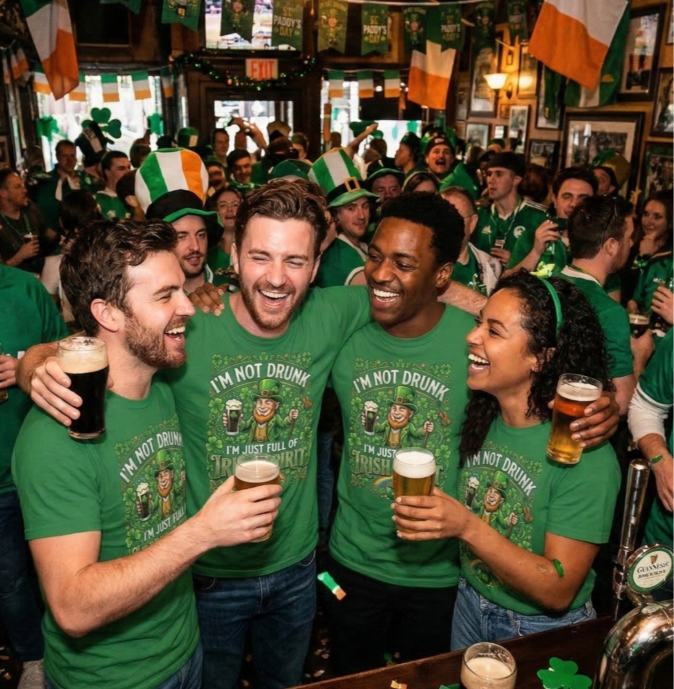 Adults Funny St Patricks Day T-Shirt | “I'm not Drunk I'm Just Full of Irish Spirit" | Green Tee with Green Print