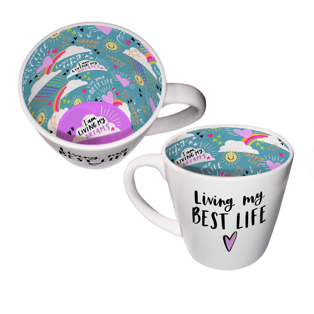 Novelty Coffee Mug Printed Cup Inside Out Living My Best Life Design Gift Boxed