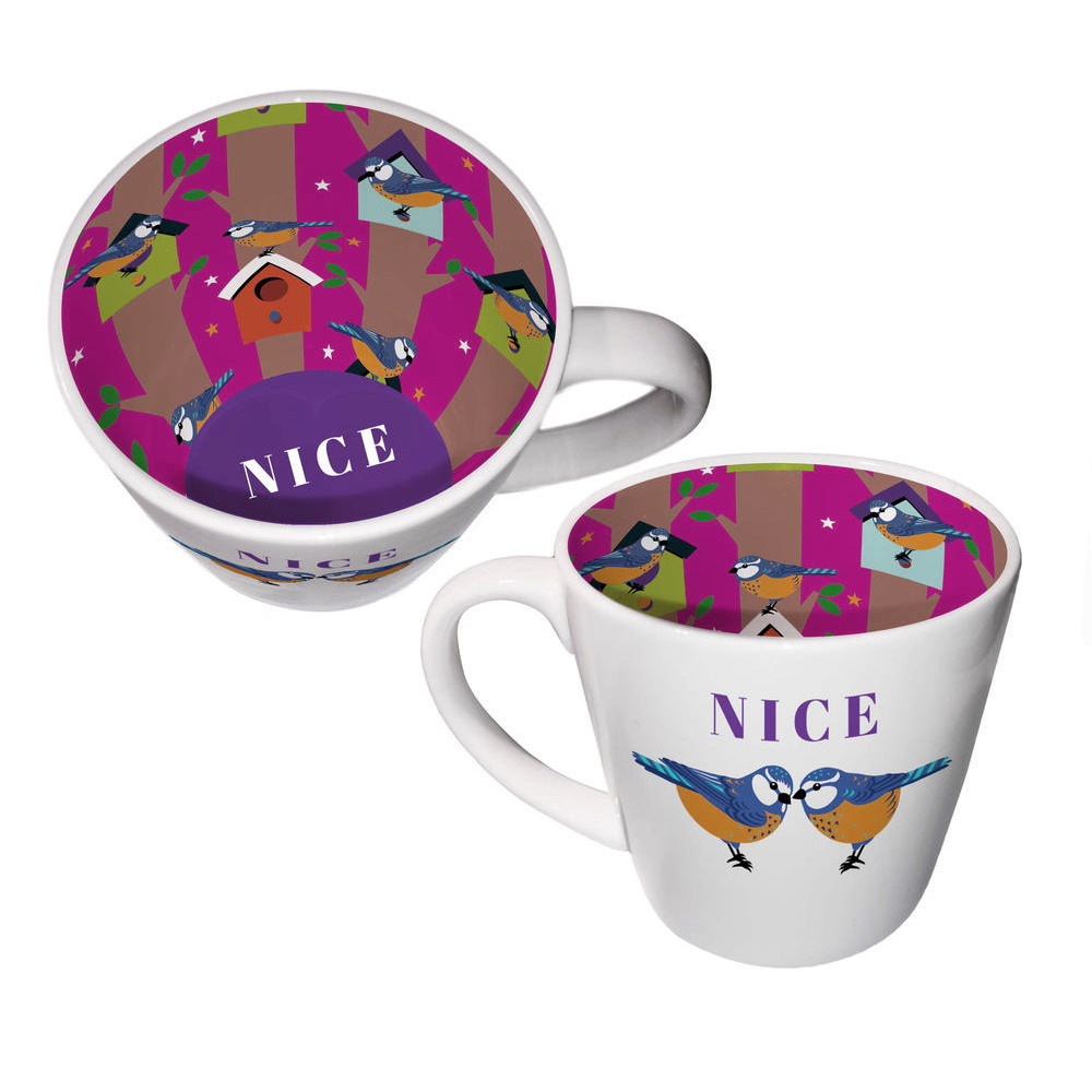 Novelty Coffee Mug Printed Cup Inside Out Nice Tits Blue Tit Design Gift Box