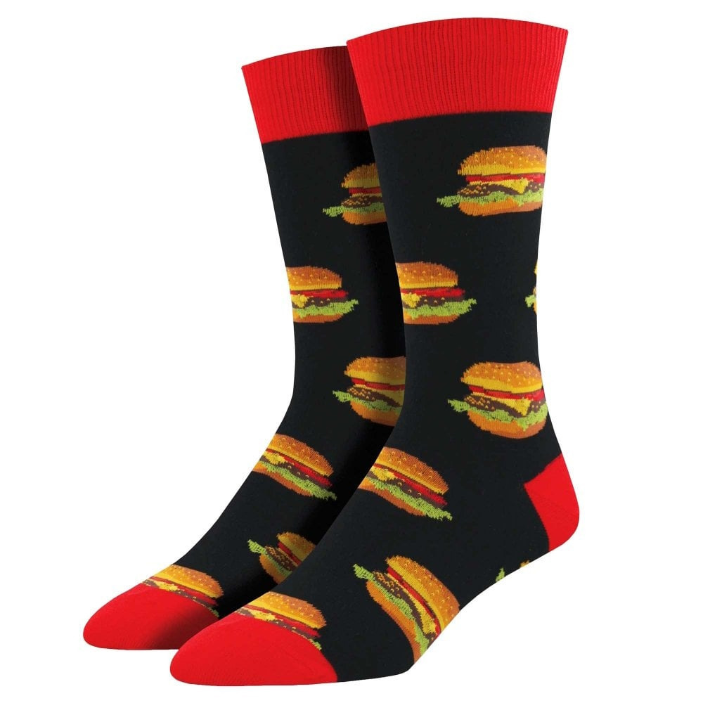Novelty Mens Socks Socksmith Funny Burger Crew Socks 1 Pair Black UK 6.5-12