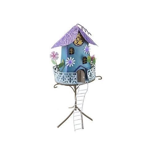 Click to view product details and reviews for Novelty Metal Fairy House Garden Ornaments Blue On Tree Flower Design Outdoor Decoration Fun Metal Hand Painted Decor 55cmx23cmx16cm.