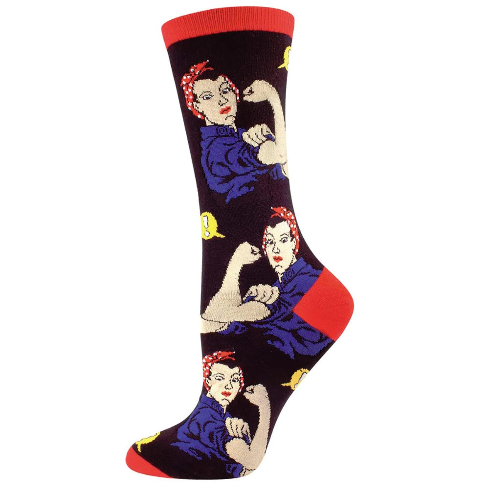 Novelty Women Socks Rosie the Riveter Socksmith Funny Pair Ladies Black UK 3-8