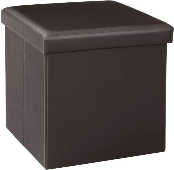 Ottomans Storage Leather Chair Pouffe Footstools Folding Organizer Brown Single