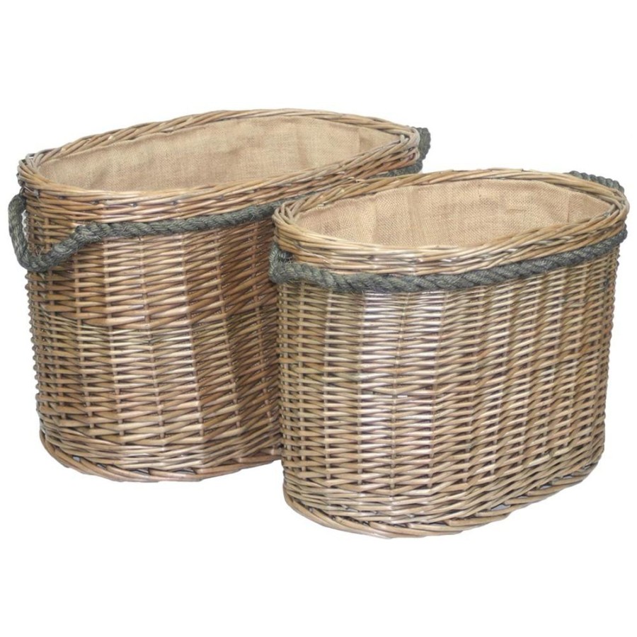 Oval Rope Handled Wicker Log Basket