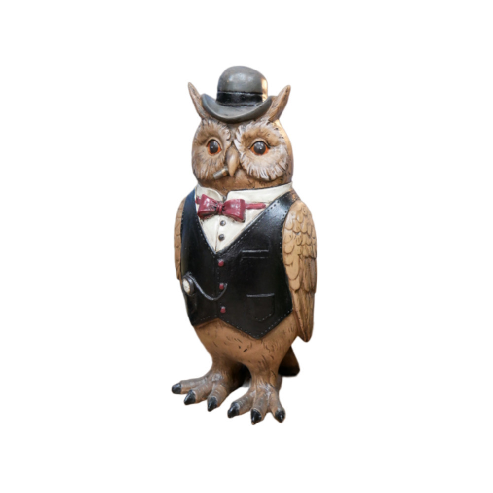 Owl Ornament Statue Gentleman Top Hat And Suit Wise Animal Resin Novelty Gift