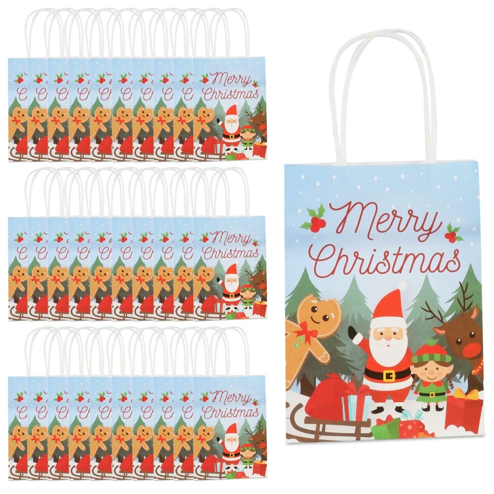 Pack of 6 Christmas Paper Bags with Handles | 14 x 21 x 7cm