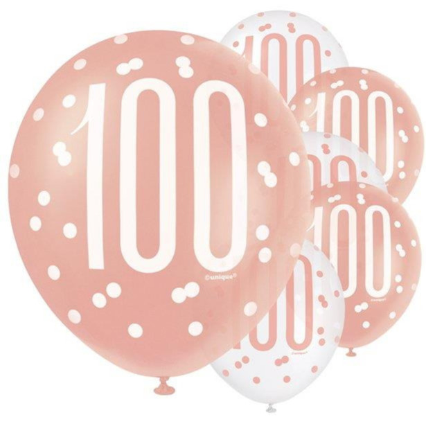 Pack of 6 Natural Quality Latex 100th Birthday Party Spotted Balloon Decoration