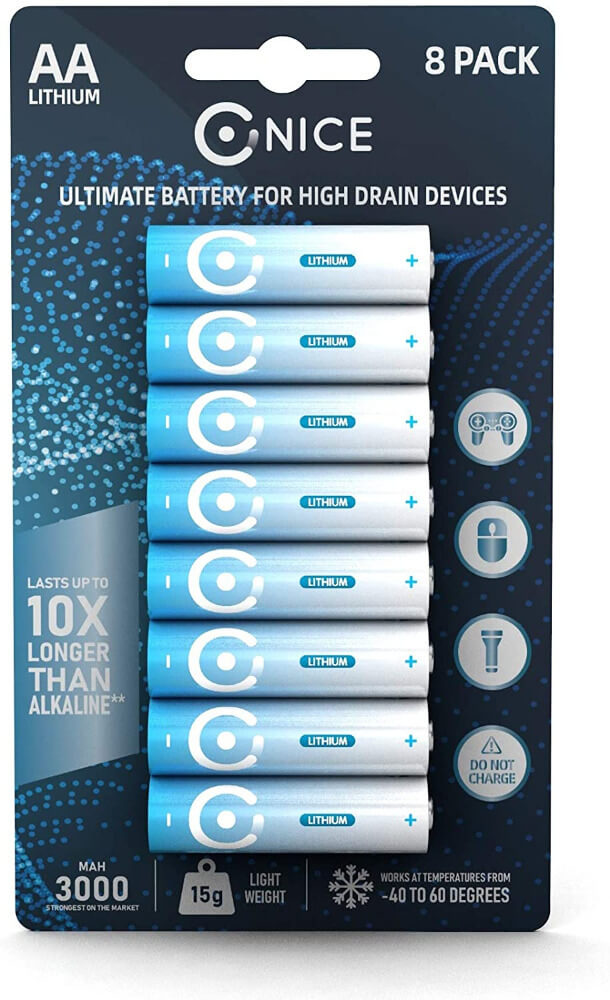 Pack of 8 Nice Power™ AA High Powered Lithium Batteries