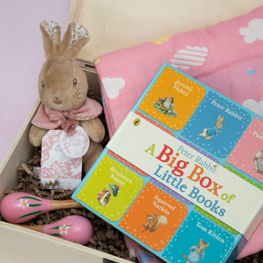 Personalised Peter Rabbit & Flopsy Book & Towel box by Babba Box